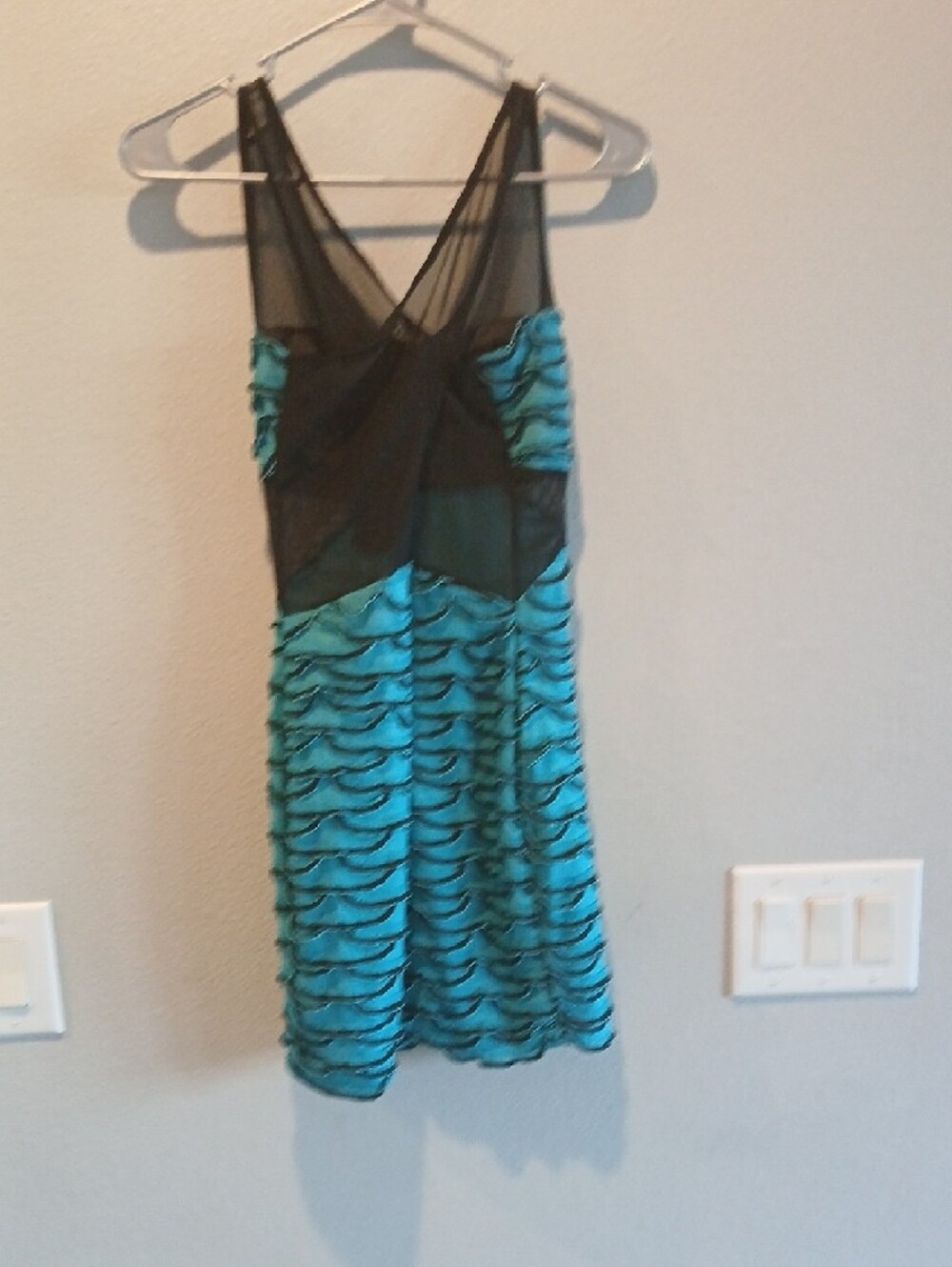 Lumi Medium Turquoise Ruffle Mesh Mini Dress Party Mini Stretchy Ruffle - Picture 3 of 5